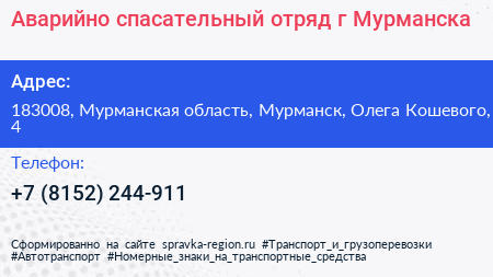 Аварийно спасательный отряд г Мурманска - визитка
