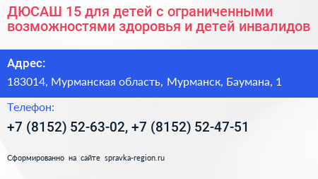 ДЮСАШ 15 для детей с ограниченными возможностями здоровья и детей инвалидов - визитка