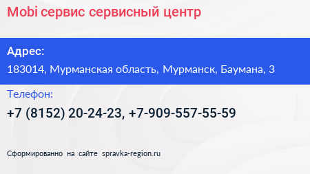 Mobi сервис сервисный центр - визитка