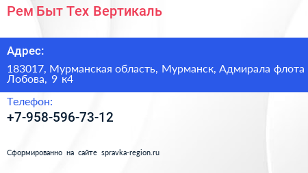 Рем Быт Тех Вертикаль - визитка
