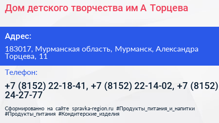 Дом детского творчества им А Торцева - визитка