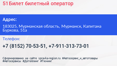 51 Билет билетный оператор - визитка