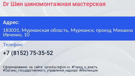 Dr Шин шиномонтажная мастерская - визитка