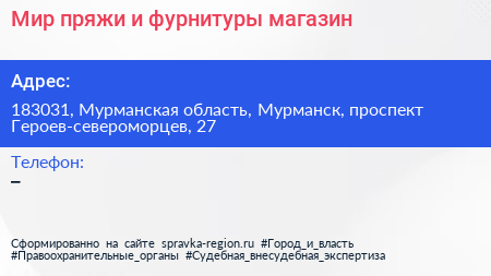 Мир пряжи и фурнитуры магазин - визитка