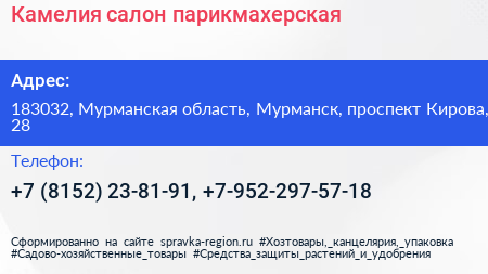 Камелия салон парикмахерская - визитка