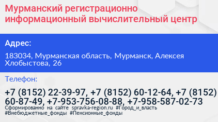 Мурманский регистрационно информационный вычислительный центр - визитка