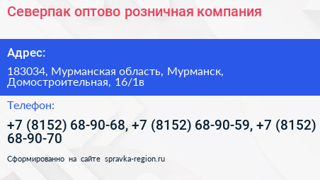 Северпак оптово розничная компания - визитка