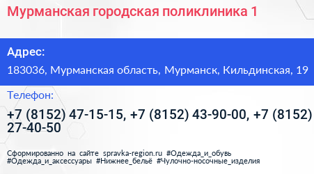 Мурманская городская поликлиника 1 - визитка