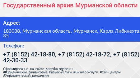 Государственный архив Мурманской области - визитка