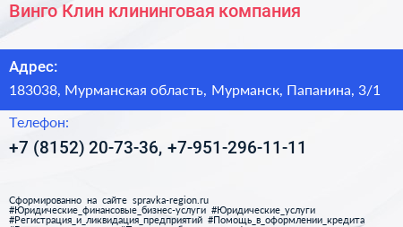 Винго Клин клининговая компания - визитка