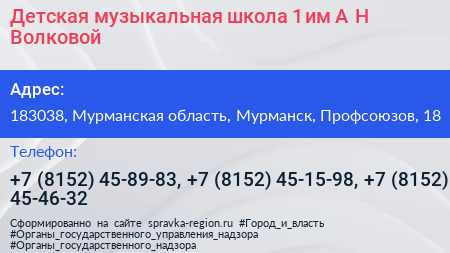Детская музыкальная школа 1 им А Н Волковой - визитка