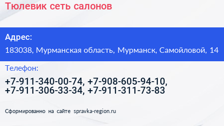 Тюлевик сеть салонов - визитка