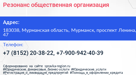 Резонанс общественная организация - визитка