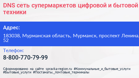 DNS сеть супермаркетов цифровой и бытовой техники - визитка