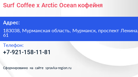 Surf Coffee x Arctic Ocean кофейня - визитка