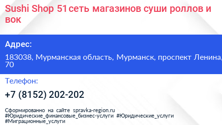 Sushi Shop 51 сеть магазинов суши роллов и вок - визитка
