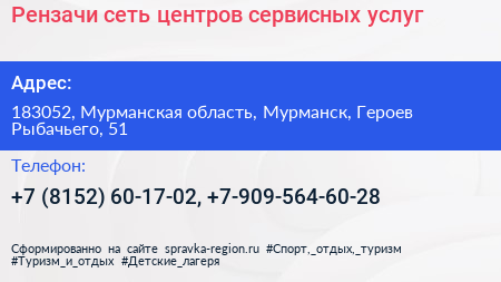 Рензачи сеть центров сервисных услуг - визитка