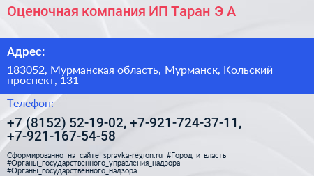 Оценочная компания ИП Таран Э А  - визитка
