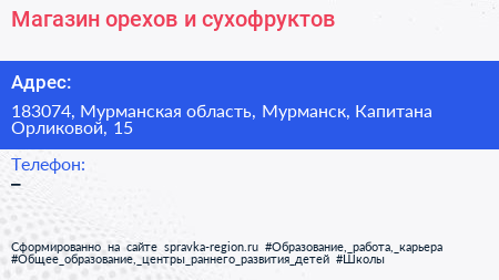 Магазин орехов и сухофруктов - визитка