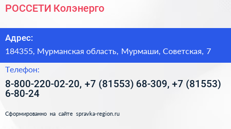 РОССЕТИ Колэнерго - визитка