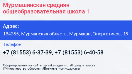Мурмашинская средняя общеобразовательная школа 1 - визитка