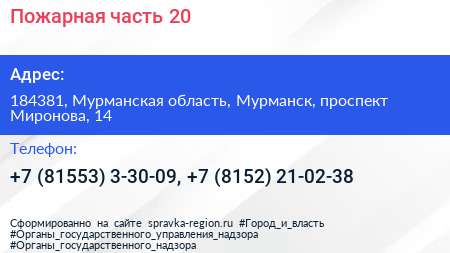 Пожарная часть 20 - визитка