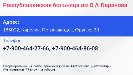 Республиканская больница им В А Баранова - визитка
