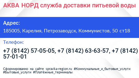 АКВА НОРД служба доставки питьевой воды - визитка