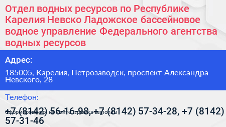 Отдел водных ресурсов по Республике Карелия Невско Ладожское бассейновое водное управление Федерального агентства водных ресурсов - визитка
