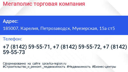 Мегаполис торговая компания - визитка