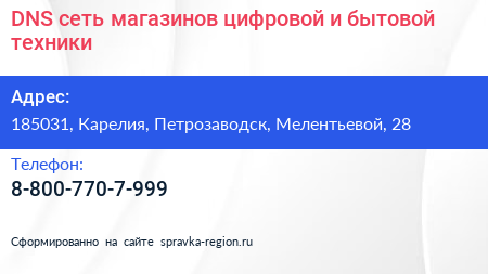 DNS сеть магазинов цифровой и бытовой техники - визитка
