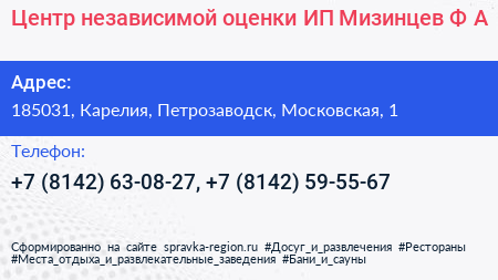 Центр независимой оценки ИП Мизинцев Ф А  - визитка