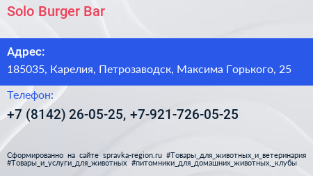 Solo Burger Bar - визитка