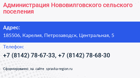 Администрация Нововилговского сельского поселения - визитка