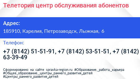 Телетория центр обслуживания абонентов - визитка
