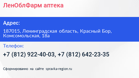 ЛенОблФарм аптека - визитка