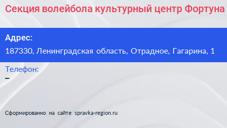 Секция волейбола культурный центр Фортуна - визитка