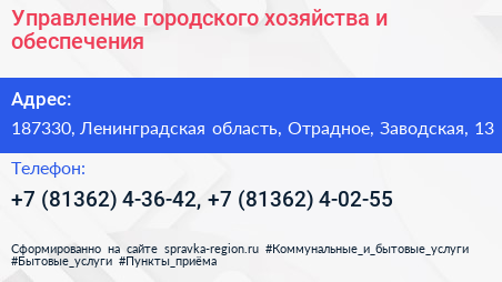 Управление городского хозяйства и обеспечения - визитка