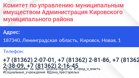 Комитет по управлению муниципальным имуществом Администрация Кировского муниципального района - визитка
