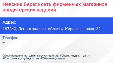Невские Берега сеть фирменных магазинов кондитерских изделий - визитка
