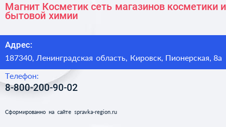 Магнит Косметик сеть магазинов косметики и бытовой химии - визитка