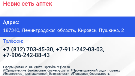 Невис сеть аптек - визитка