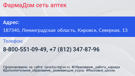 ФармаДом сеть аптек - визитка