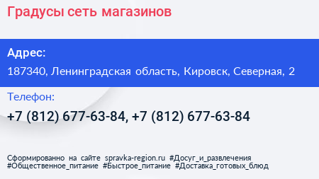 Градусы сеть магазинов - визитка
