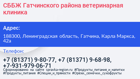 СББЖ Гатчинского района ветеринарная клиника - визитка