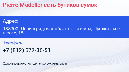 Pierre Modeller сеть бутиков сумок - визитка