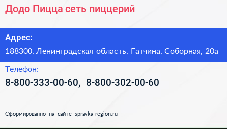 Додо Пицца сеть пиццерий - визитка