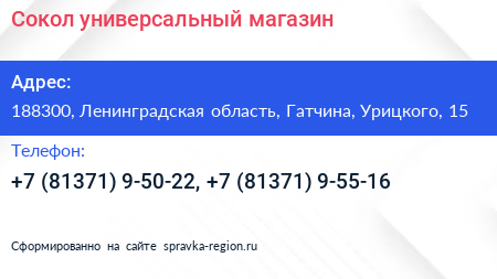 Сокол универсальный магазин - визитка