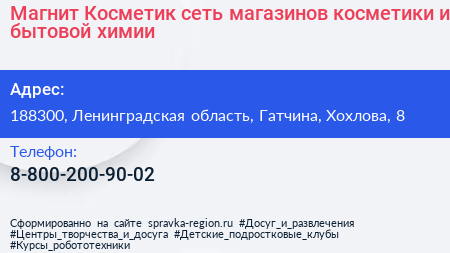 Магнит Косметик сеть магазинов косметики и бытовой химии - визитка