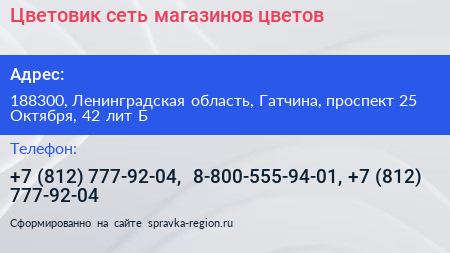 Цветовик сеть магазинов цветов - визитка